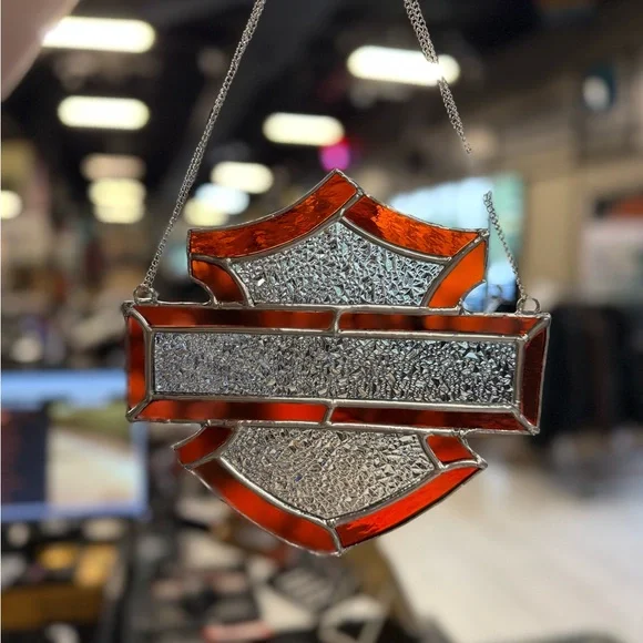 Harley-Davidson Orange and Silver Stained Glass Emblem